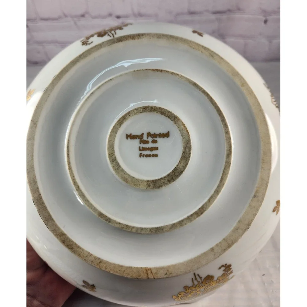 RARE Vintage Pate de LIMOGES France Hand Painted Covered Serving Dish Bowl Gold